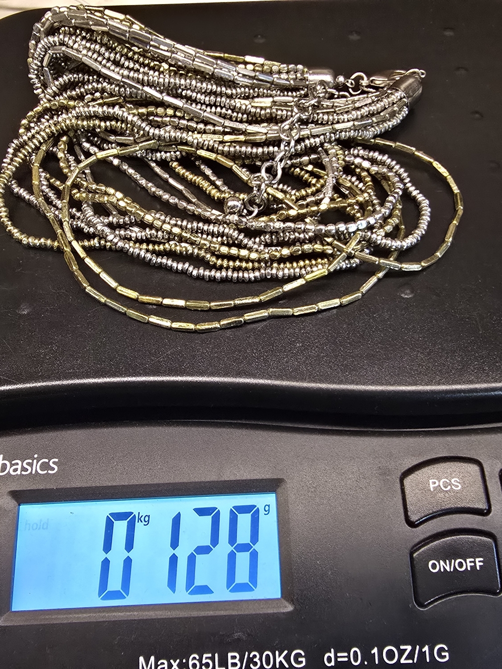 Chico’s Multi Strand Seed Bead Necklace Mixed Metal Gold Silver Tone Adjustable - Picture 10 of 10